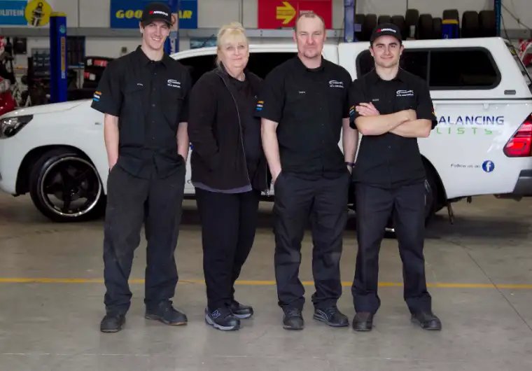 The New Lynn Tyreworx team in the workshop